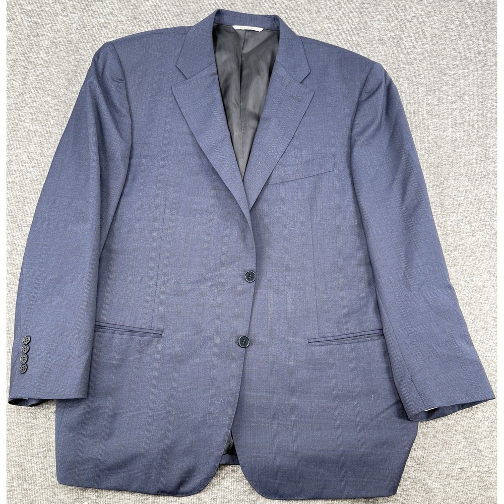 Canali 1934 Made Italy Wool Blazer Sport Coat Glen Plaid Blue 54 EU 44 US